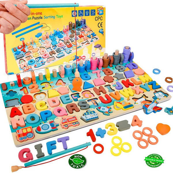Baby Wooden Montessori Magnetic Puzzle Educational Toy Early Education ...