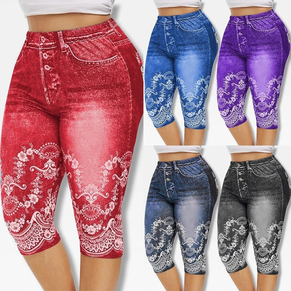 3D Denim Floral Print Sports 
