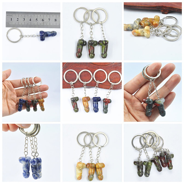 15 Colors Natural Hand-carved Crystal Agate Penis Jewelry Keychain