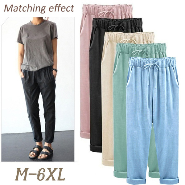 Fashion Women's Elastic Waist Pants Solid Color Casual Drawstring