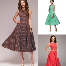 Summer, Midi Dresses, Vintage, polka dot