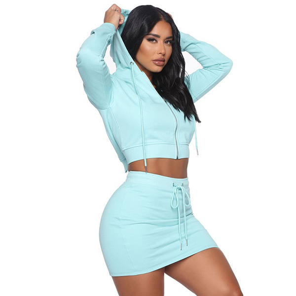 Sporty Sweat suits for Women Two Piece Outfits Zip Up Cropped