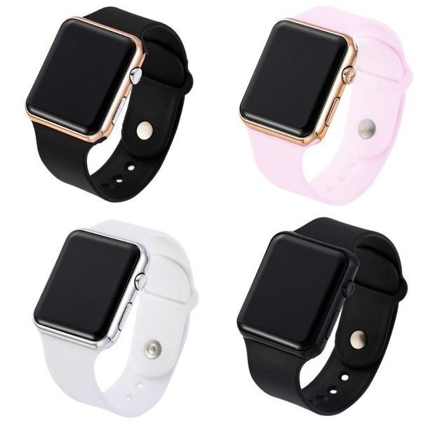 New hot square mirror face silicone band digital watch red led watches hot sale metal frame