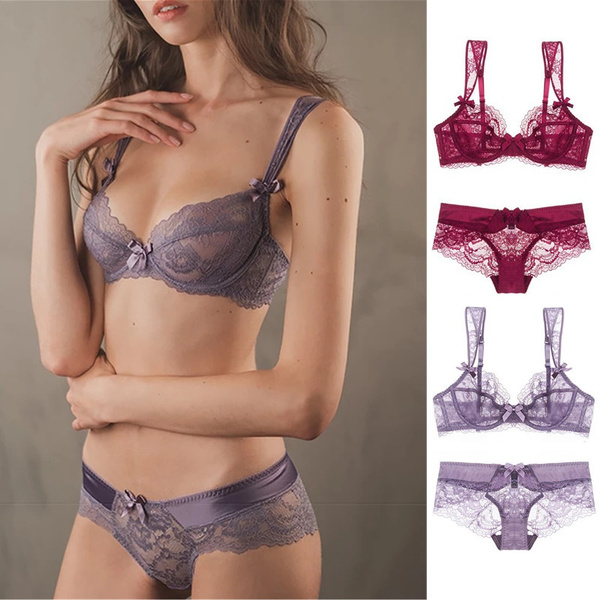Summer new style hollow sexy lace embroidery shoulder underwear ladies bra  without padded bra set