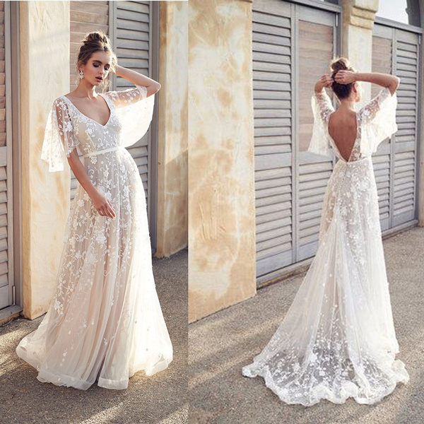 Wedding Dresses Beach Bride Dress Flared Lace Chiffon Bridal Gowns Plus Size Vestidos | Wish