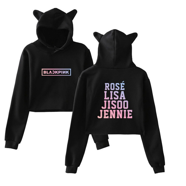 2021 Crop Hoodies Popular Blackpink Women Fashion Cat Ear Cropped