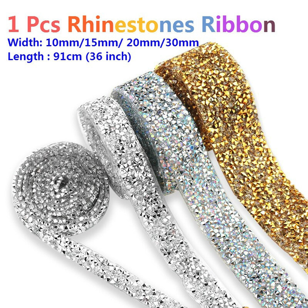 91cm 10mm/15mm/20mm/30mm Rhinestone Tape Applicator Ribbon With Rhinestones  Dress Shoe Crystal Diamond Adhesive Tape