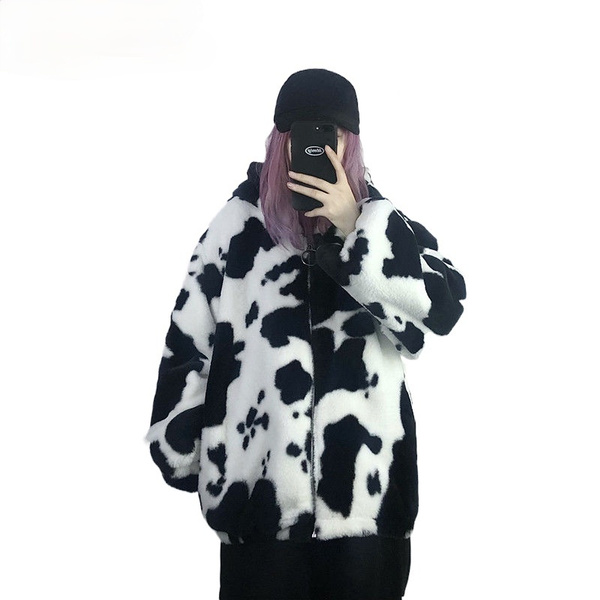 cow print zip up jacket