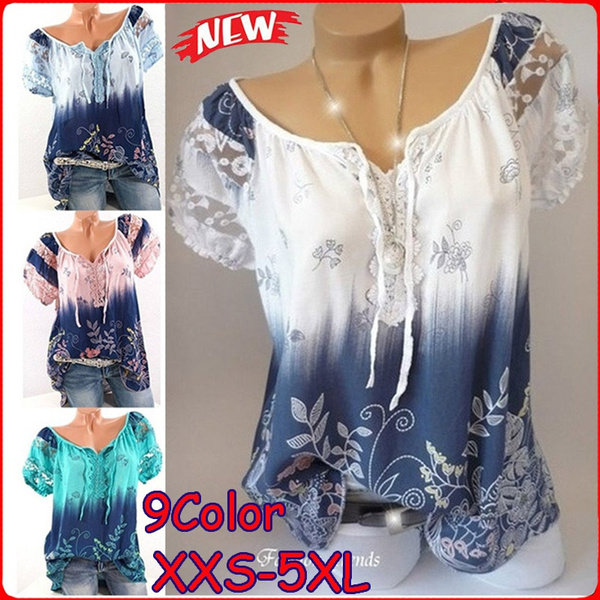 Womens Tops Dressy Casual Floral Print Short Sleeve Plus Size