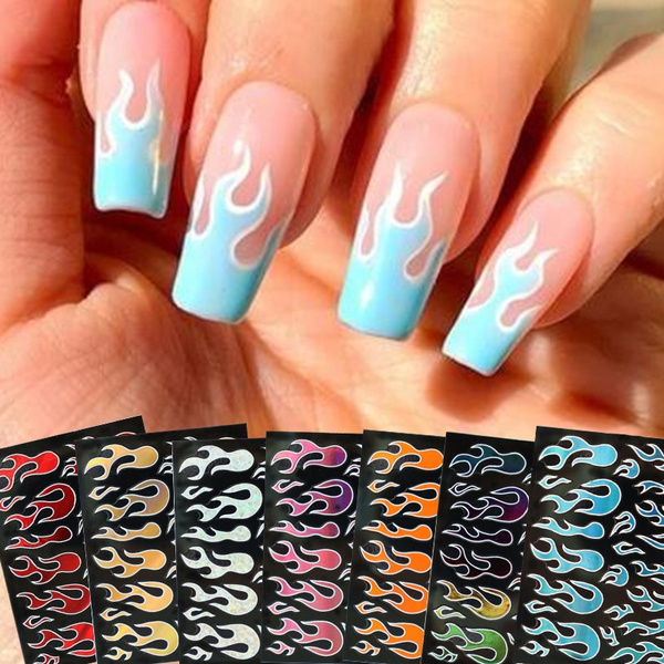 Cheap 3D Fire Flame Nail Stickers Flower Abstract Design Nail Art Decals  Fashion Lines Stripe Tape Wraps Slider for Nail Decorations | Joom