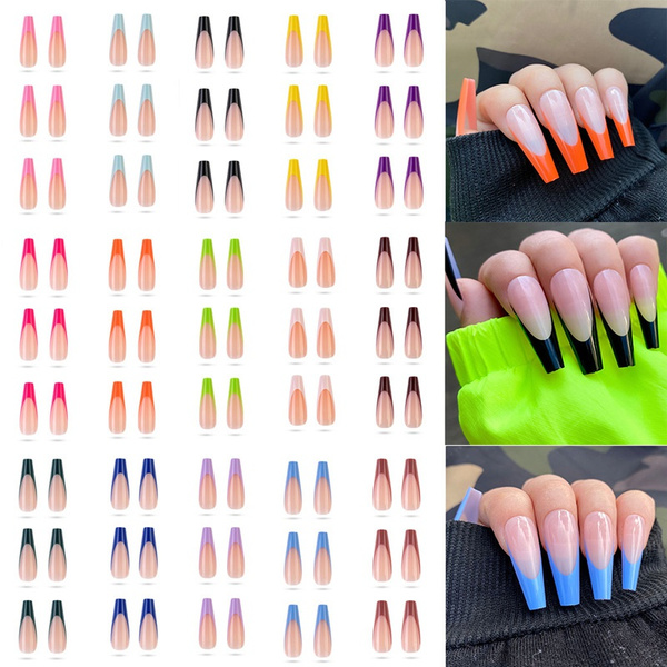 20pcs Professional Fake Nails Long Ballerina Half French Acrylic Nail ...