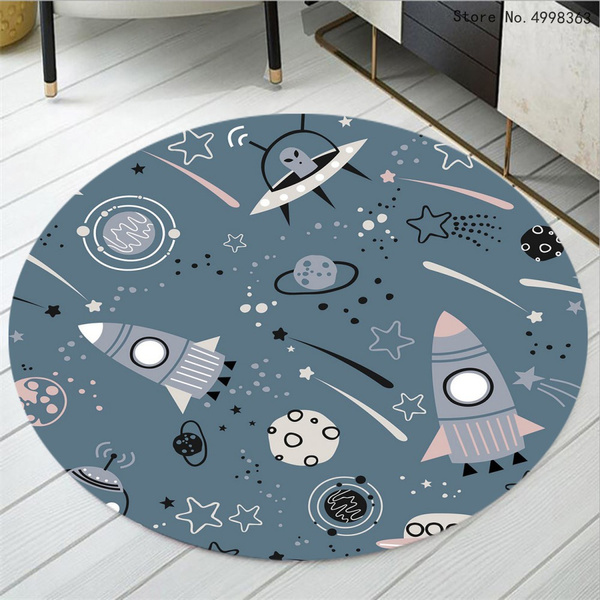 Cartoon Round Carpet Alien Spaceship Bedroom Area Rugs Galaxy