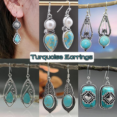 Antique, Turquoise, antiquesilver, naturalstoneearring