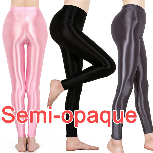 Plus Size Women Glossy Leggings Shiny Stretchy Pants Ballet Dance Yoga  Training Semi-opaque