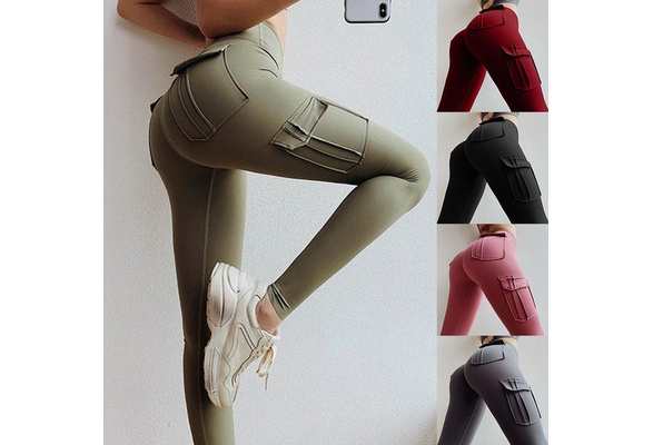 Women Yoga Pants High Waist Military Style Sport Leggings Gym Slim Fit  Pocket Sweatpants Outdoor Running Fitness Pants
