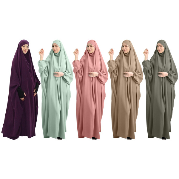 One Piece Prayer Women Muslim Dress Abaya Jilbab Islamic Hijab Kaftan Overhead