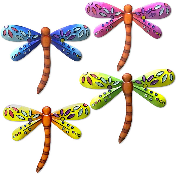 4pcs Metal Multicolor Dragonfly Wall Art Decor For Garden Fence Yard Bedroom Indoor Or Outdoor Wish Garden Fence Yard Bedroom Indoor, Dragonfly Wall Art Outdoor