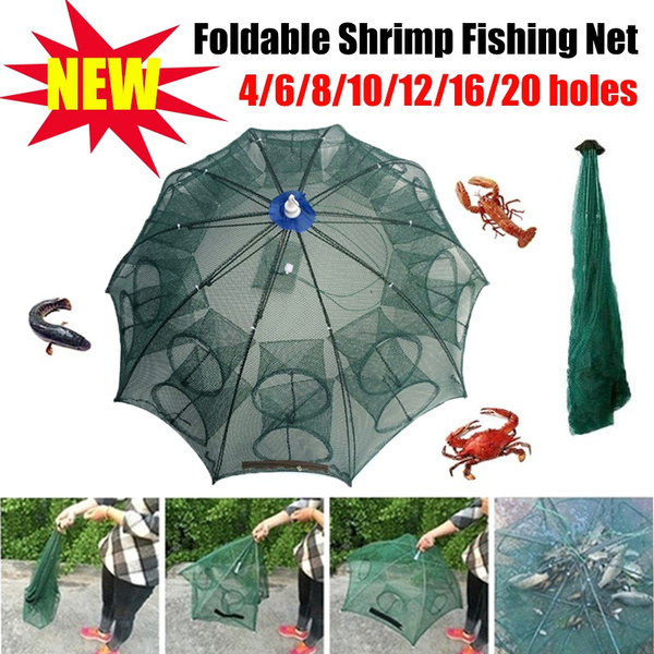 4-20 Holes Automatic Fishing Net Fishing Bait Trap Net Shrimp Cage Nylon  Mesh Foldable Crab Fish Trap