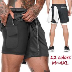Mens Outdoor Sport Double-Layer Shorts Fitness Running Training Shorts Quick-Drying Football Shorts