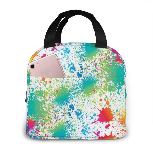 Insulated Cooler Thermal Reusable Bag Paint Splatter Colorful Lunch Box ...