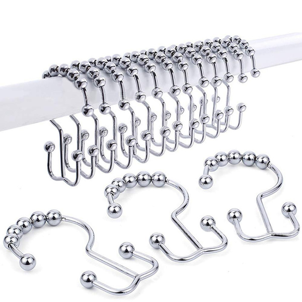 Shower Curtain Hooks Double Glide Rings Stainless Steel Set Of 12 rust proof 
