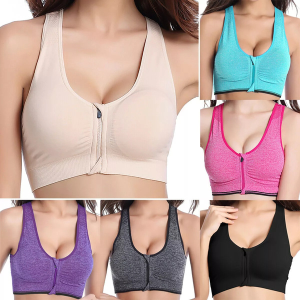 Hot Women Zipper Push Up Sports Bras Vest Underwear Shockproof Breathable  Gym Fitness Athletic Running Yoga Bh Sport Tops