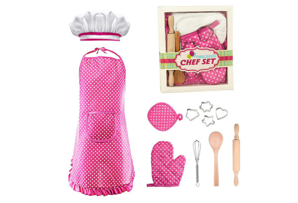 Popular Toys for 3-6 Year Old Girls Boys Chef Costume Set for Kids Role Play Kitchen Toys Baking Set Cooking Game for Kids Apron for Little Girls Birthday Gifts for Kids Age 3-6 Toddler Dress Up-Pink 