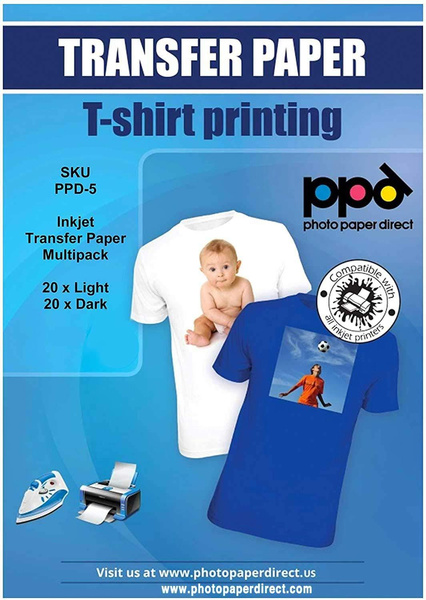 PPD Inkjet Iron-On Mixed Light and Dark Transfer Paper LTR 8.5X11 - Pack of  40 Sheets (PPD005-Mix) 