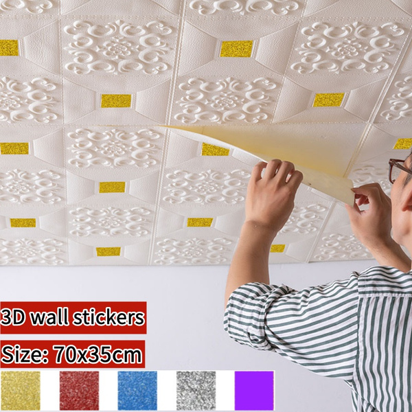 Size 70x35cm 3D Threedimensional Wall Stickers Bedroom Warm Selfadhesive  Wallpaper Foam Ceiling Decoration Roof Soundproof Wallpaper  Wish