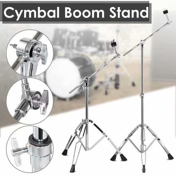 Anti-Slip Design Rubber Double Braced Legs Cymbal Boom Stand Stainless Steel Mount Holder Percussion Instruments Parts 