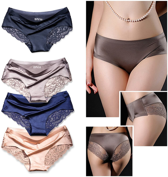 Sexy Lace Underwear for Women Frozen Silk Seamless Panties with Silky  Tactile Touch 4 Pack, Assorted Colors S M L XL XXL3XL