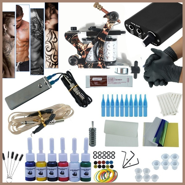 Beginner Complete Tattoo Kit Pro Machine Inks Power Supply Needle Grips Tips Tattoo Accessories