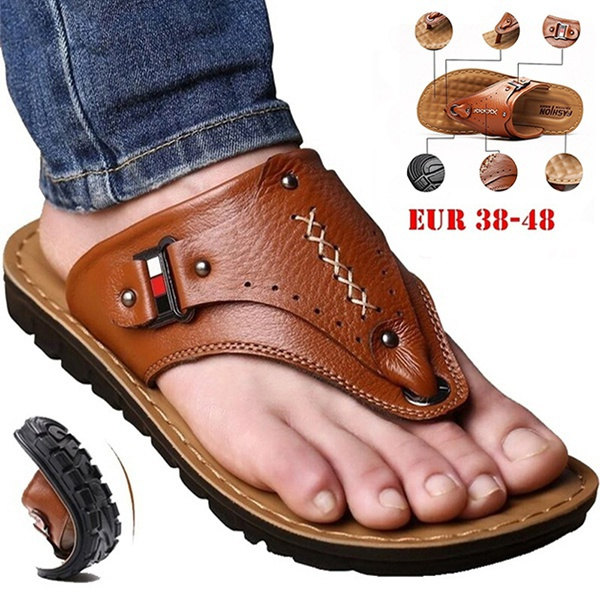 VKEKIEO Round Toe Sandals Men Flat Heel Platform Brown - Walmart.com