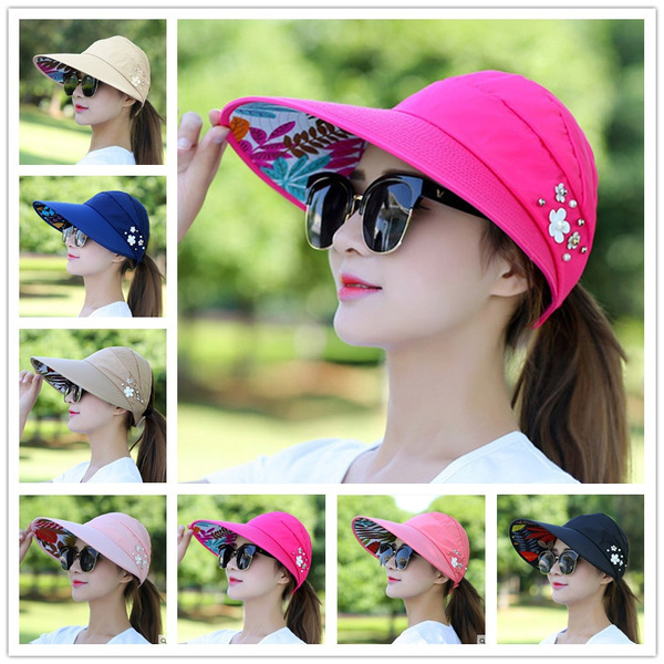 Collapsible Women Sun Hats Fashion Sun Visor Hat Sun Hats for Women with  Big Heads Beach Hat Spring Summer UV Protection