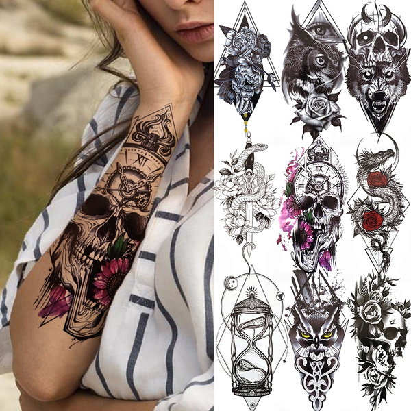 1 Pc 3D Fake Flower Rose Temporary Tattoos for Women Girl Peony Daisy Deer  Moon Tattoos Sticker Black Cluster Body Art Painting Tatoos | Wish