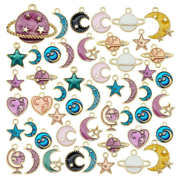 24Pcs/Set Cute Blue Enamel Moon/Star/Planet Enamel Charm Pendant for DIY  Earrings/Bracelet Craft Charms for Jewelry Making