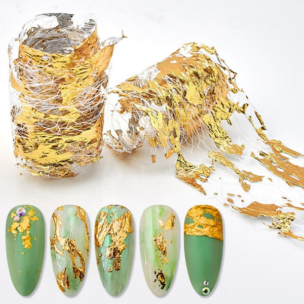 Gold Multi-Color Foil Flakes Nail Design