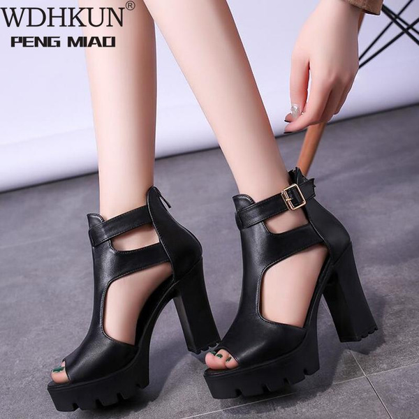 Fish Mouth Square Heel Womens Sandals 