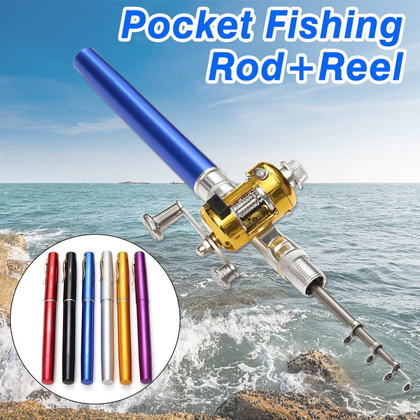 Pocket Collapsible Fishing Rod Reel Combo Mini Pen Pole Kit 7 Colors Shape  Folded With Wheel