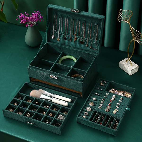 Large Jewellery Box Rings Necklaces Bracelets Jewelry Storage Organiser Green