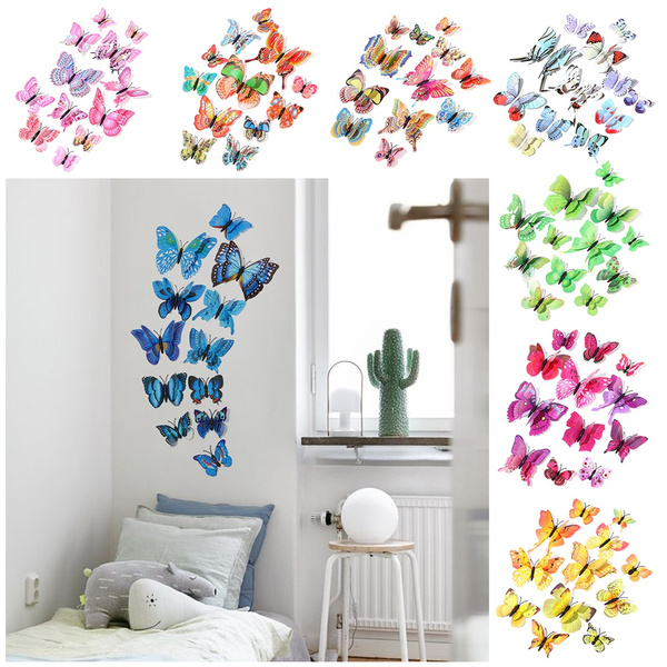 12pcs 3D Butterfly Stickers Decorative Wall Stickers Refrigerator