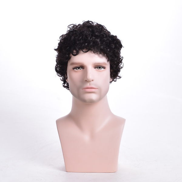 Afro Pixie Short Curly Hairstyle Wigs for Men Dark Brown Color