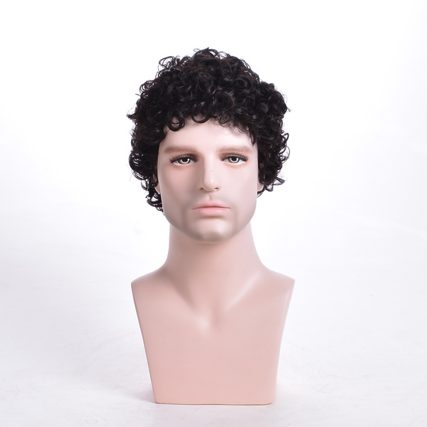 Afro Pixie Short Curly Hairstyle Wigs for Men Dark Brown Color Fluffy Tight  Curly Synthetic Full Hair Wig Male Daily Party Costume Hair Replacement Wig  | Wish