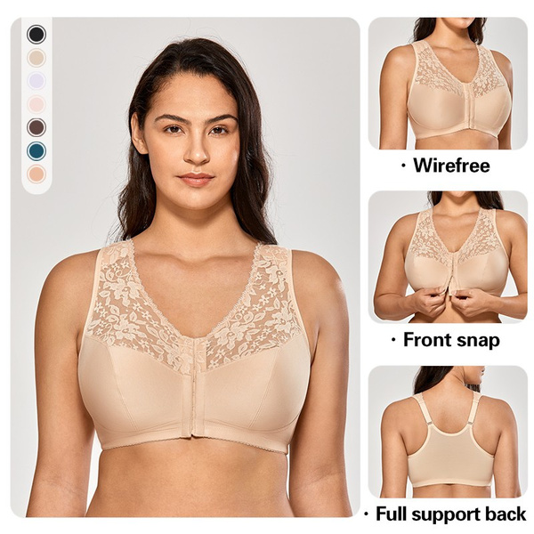 DELIMIRA Women's Front Closure Bras Plus Size Lace Full Coverage Underwire  Bra
