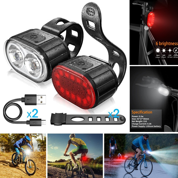 Mountain Bike Front Rear Light Bicycle LED Lamp Headlight USB MTB Rechargable 