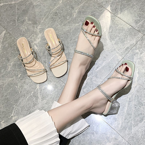 Clear Heels Sandals Summer Shoes Korean Crystal High Heels Shoes  Transparent High Heels Sandals Buckle Strap Size 41 (Silver, 39) : Buy  Online at Best Price in KSA - Souq is now