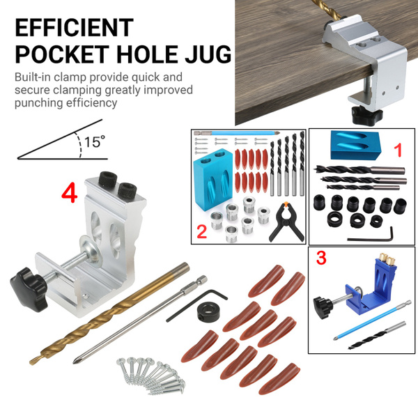 All In One Aluminum Pocket Hole Jig Kit 15 Degree Dowel Drill Joinery Kit  Oblique Hole Locator With 9mm Step Drill Bit Doweling Hole Puncher With  Buid