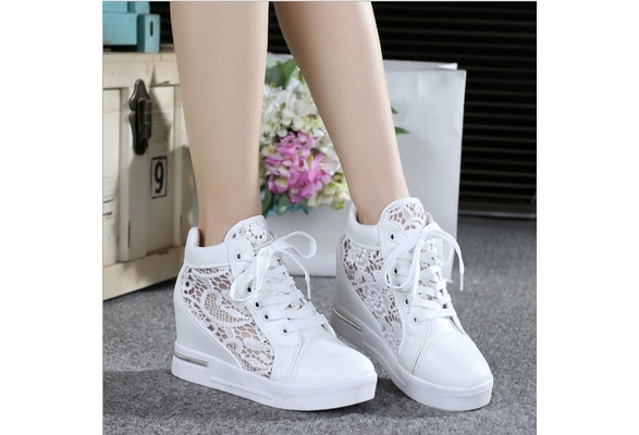 Glitter Encrusted Lace-Up High Top Wedge Sneaker – White Wolf Fashion