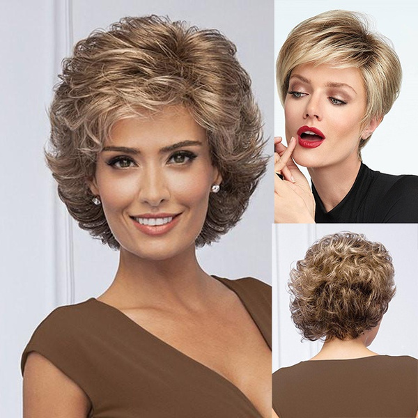 Wigs for Women Short Layered Hairstyles Side Part Synthetic Hair with
