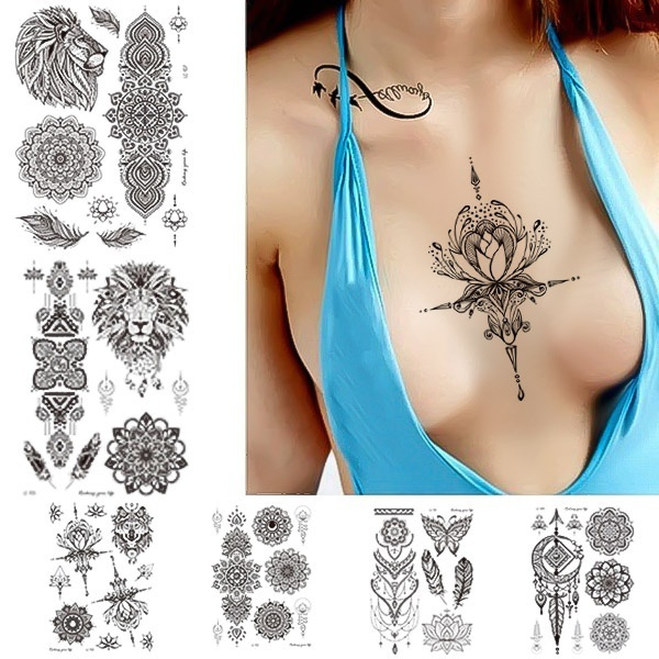 Mandala Flower Temporary Tattoo Stickers Collarbone Hand Back Body Retro  Black Disposable Fake Tattoos Waterproof For Sexy Women | Wish